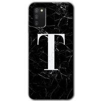 Galaxy A03s Kılıf HD Desen Baskılı Arka Kapak - Siyah Mermer Desenli T Harfi + Kırılmaz Cam