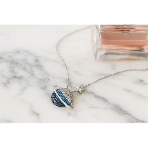 Gezegen Kolye Zirkon Firuze Taşlı Gümüş Kadın Kolye