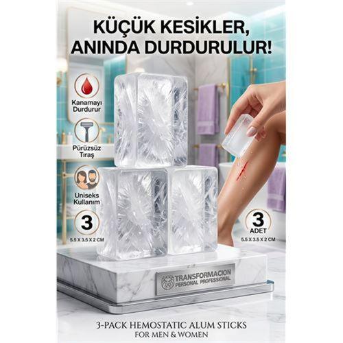 3'lü Paket Kan Durdurucu Kan Taşı | Tıraş ve Kesik İçin Anında  Şap Taşı | Styptic Alum Blok 723125