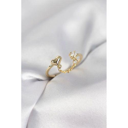 Zincir Sallantılı Kalp Model Gold Renk Kadın Yüzük