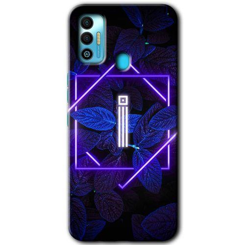 Tecno Spark 7T HD Baskılı Kılıf + 9D Tam Ekran Koruyucu - Dark Neon Yaprak İ Harfi