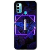 Tecno Spark 7T HD Baskılı Kılıf + 9D Tam Ekran Koruyucu - Dark Neon Yaprak İ Harfi