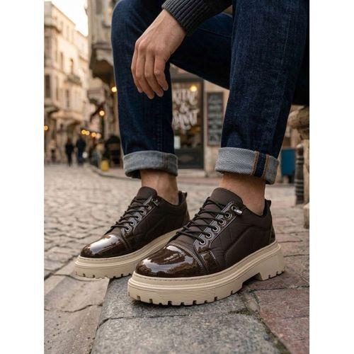 BA0245 Kahverengi Rugan Paraşüt Detaylı Akıllı Lastik Bağcık Yüksek Bej Taban Günlük Erkek Ayakkabı