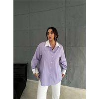 KOL VE MANŞET BEYAZ KAPALI PİLE DETAYLI GÖMLEK - Lila