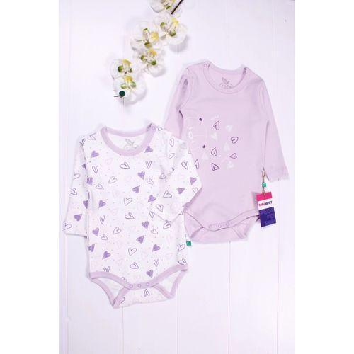 Kalp Desenli Uzun Kol 2'li Kız Bebek Body Seti