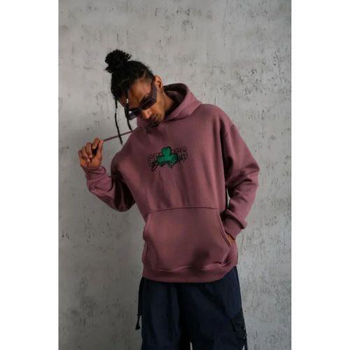 Erkek Baskılı Kapüşonlu Ve Kordon İpli Sweat - Gül Kurusu