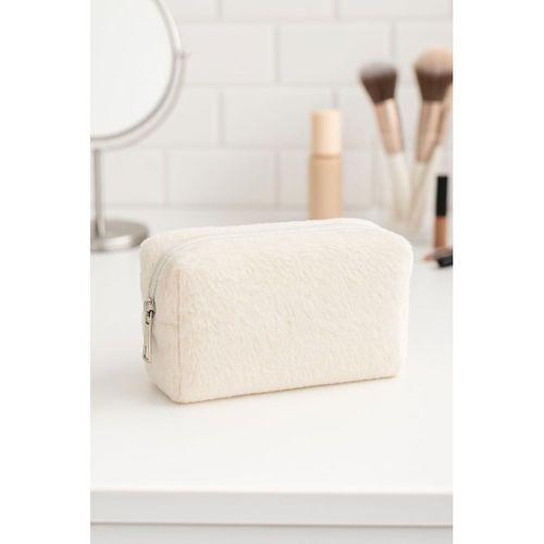 Peluş Yumuşacık Makyaj Çantası - Kozmetik Organizeri Ekru