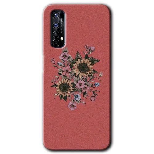 Realme 7 Kılıf Baskılı Kapak - Retro Çiçek + 5D Tam Kaplayan Cam