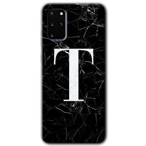 Galaxy S20 Plus Kılıf HD Desen Baskılı Arka Kapak - Siyah Mermer Desenli T Harfi + Kırılmaz Cam