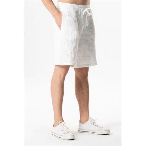 Beli Lastikli Rüzgar Kadın/Erkek Unisex Müslin Yazlık Şort Beyaz Byz