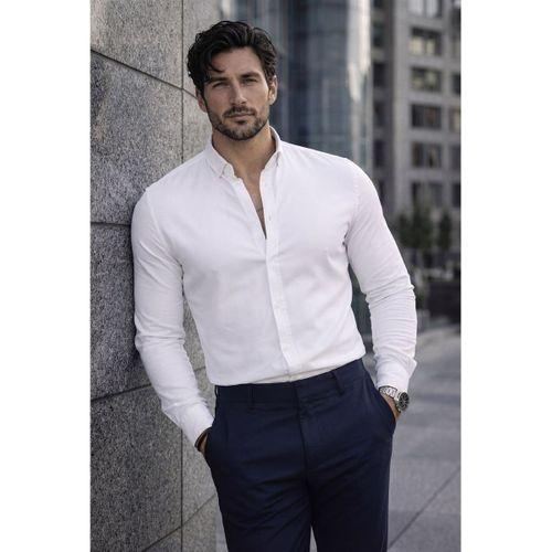 Likralı Regular Fit Nefes Alabilir Klasik Erkek Oxford Gömlek - Beyaz