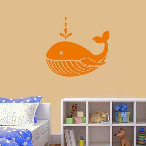 Sevimli Balina Silüeti Dekoratif Çocuk Odası Duvar Sticker, Çıkartma Turuncu