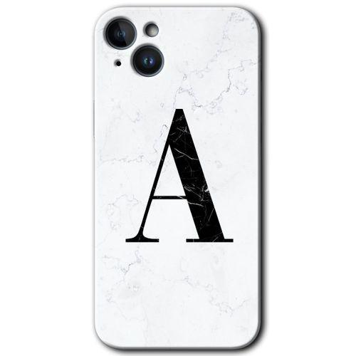iPhone 14 HD Baskılı Kılıf + 9D Tam Ekran Koruyucu - Beyaz Mermer Desenli A Harfi