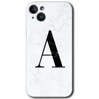 iPhone 14 HD Baskılı Kılıf + 9D Tam Ekran Koruyucu - Beyaz Mermer Desenli A Harfi