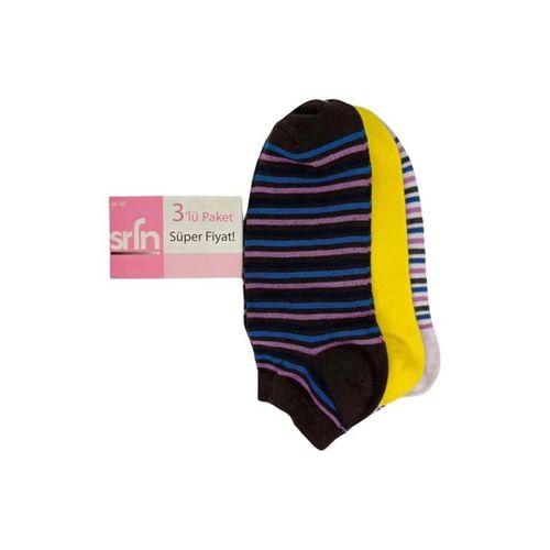 Srfn Kadın Patik Çorap 3 Lü  Çizgili  Desen