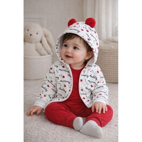 Kalp Desenli Kulaklı 3 Lü Kız Bebek Takımı