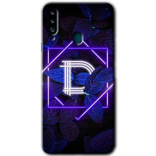 Samsung Galaxy A20s Kılıf Baskılı Kapak - Dark Neon Yaprak D Harfi +Tam Kaplayan Mat Seramik