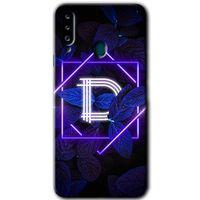 Samsung Galaxy A20s Kılıf Baskılı Kapak - Dark Neon Yaprak D Harfi +Tam Kaplayan Mat Seramik