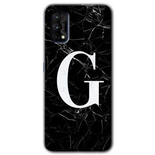 Realme 7 Pro Kılıf HD Desen Baskılı Arka Kapak - Siyah Mermer Desenli G Harfi + Kırılmaz Cam