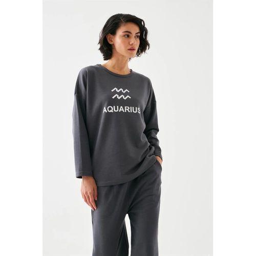 Kadın Füme Kova Burcu Oversize 2 İplik Eşofman Ev Giyim Takımı