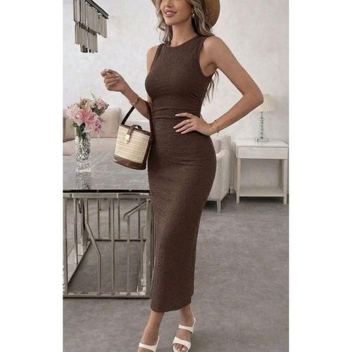 Kadın Askılı Bisiklet Yaka Beli Büzgülü Uzun Bürümcük Elbise