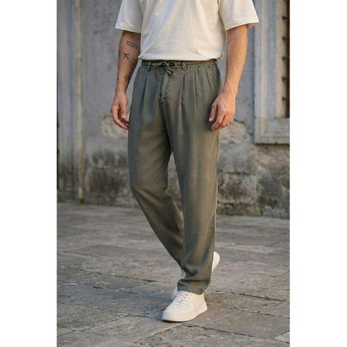 Magnus Tensel Kumaş Relaxed Fit Beli Lastikli Yazlık Erkek Pantolon - Çam Yeşili