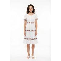 Kısa Kol Neva Bisiklet Yaka Nakışlı Otantik Vual Kısa Elbise Beyaz Byz