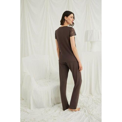 Kısa Kollu Ve Dantelli V Yaka Pijama Takımı
