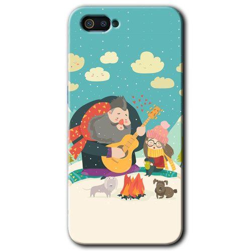 Realme C2 Kılıf HD Desen Baskılı Arka Kapak + Temperli Cam - Kış Pikniği