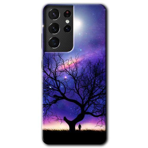 MRCİLETİSİM Samsung Galaxy S21 Ultra Kılıf HD Desen Baskılı Arka Kapak + Temperli Cam - Uzay Silüet