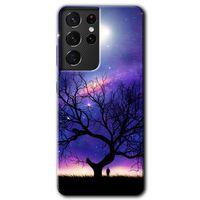 MRCİLETİSİM Samsung Galaxy S21 Ultra Kılıf HD Desen Baskılı Arka Kapak + Temperli Cam - Uzay Silüet