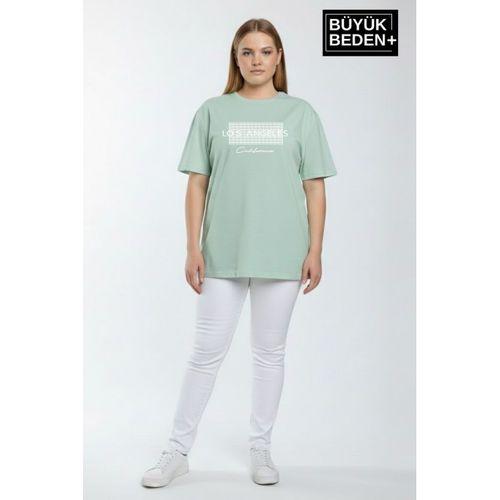 Süperlife Kadın Büyük Beden Los Angeles Baskılı 3xl-6xl Bisiklet Yaka Tshırt SPR26BTSK510-18