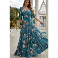 Kadın Kısa Kollu V Yakalı Desenli Süprem Elbise