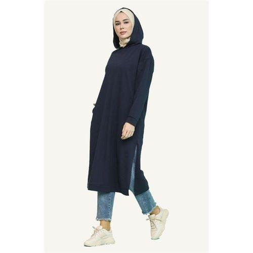 Atlas Kapşonlu Uzun Sade Basic Sweatshirt - 03007.015 - Lacivert