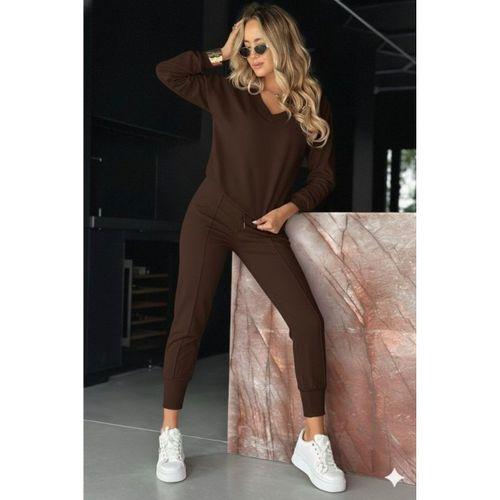 Kadın Uzun Kollu V Yakalı Viskon Iki Iplik Bluz Ve Pantolon Ikili Takım