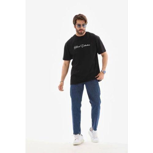 Erkek Baskılı T-Shirt Kısa Kol Bisiklet Yaka Regular Fit Rahat Kalıp Günlük Tişört - Siyah