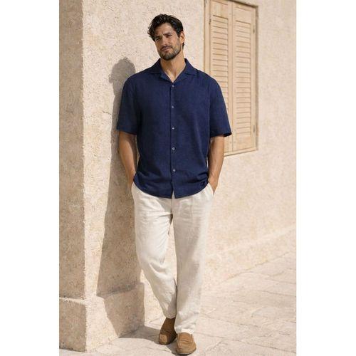 Doris Oversize Kalıp Odessa Kumaş Resort Yaka Kısa Kollu Erkek Gömlek - Lacivert