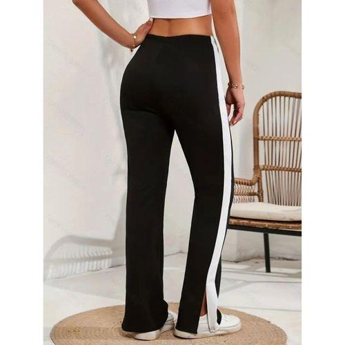 Kadın Yüksek Bel Yan şerit Detaylı Yırtmaçlı Viskon Iki Iplik Pantolon