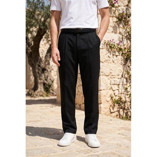 Baruchel Pileli Baggy Kalıp Kumaş Erkek Pantolon - Siyah