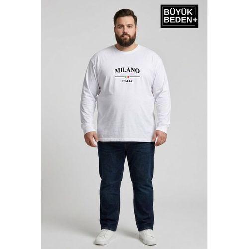 Erkek Büyük Beden Milano İtalia Baskılı 2 İplik Bisiklet Yaka Tişört SPR26BTS942-9
