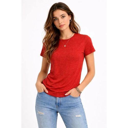 Flam Kumaş Melanj Dokulu Regular Fit Tişört Bisiklet Yaka Yazlık T-Shirt - Kiremit