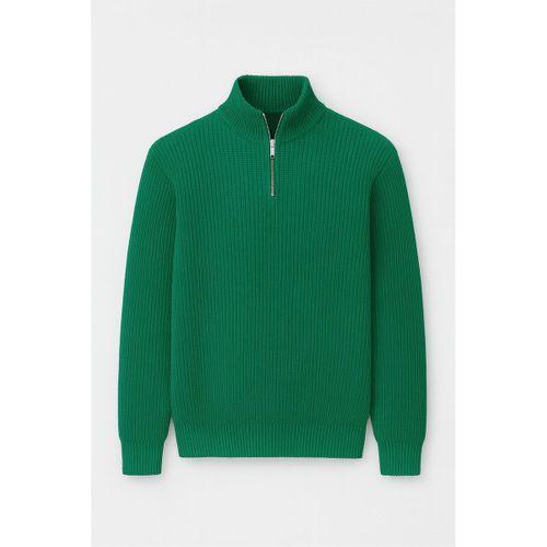 Nolan Oversize Selanik Örgü Yarım Fermuar Erkek Triko Kazak - Yeşil