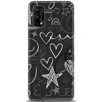 Realme 7 Pro Kılıf HD Baskılı Kılıf - Siyah Kalp ve Notalar + Tam Ekran Koruyucu