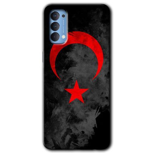Oppo Reno 4 Kılıf HD Desen Baskılı Arka Kapak - Black Ayyıldız + Kırılmaz Cam