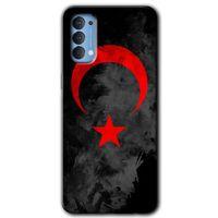 Oppo Reno 4 Kılıf HD Desen Baskılı Arka Kapak - Black Ayyıldız + Kırılmaz Cam