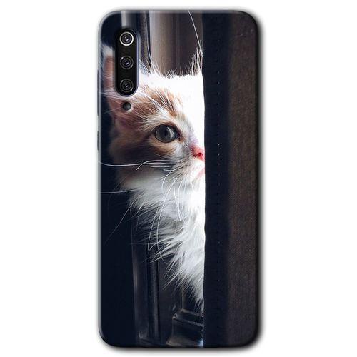 MRCİLETİSİM Xiaomi Mi 9 Kılıf Baskılı Kapak - Kedi Bakışı + 5D Tam Kaplayan Cam