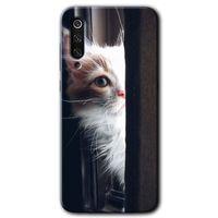 MRCİLETİSİM Xiaomi Mi 9 Kılıf Baskılı Kapak - Kedi Bakışı + 5D Tam Kaplayan Cam