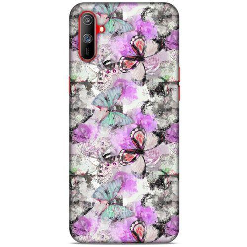 Oppo Realme C3 Kılıf Kelebek Etkisi (15) Antişok Kılıf Mor Beyaz