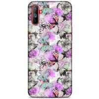 Oppo Realme C3 Kılıf Kelebek Etkisi (15) Antişok Kılıf Mor Beyaz