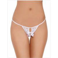 Fantezi Arkası Açık Fiyonklu Beyaz Dantel String - Tanga